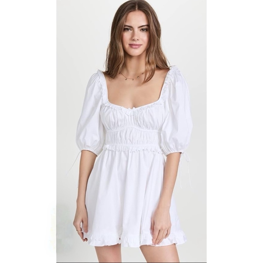 Altar’ State Ruffle Trim Short Puff Sleeve Dress in White